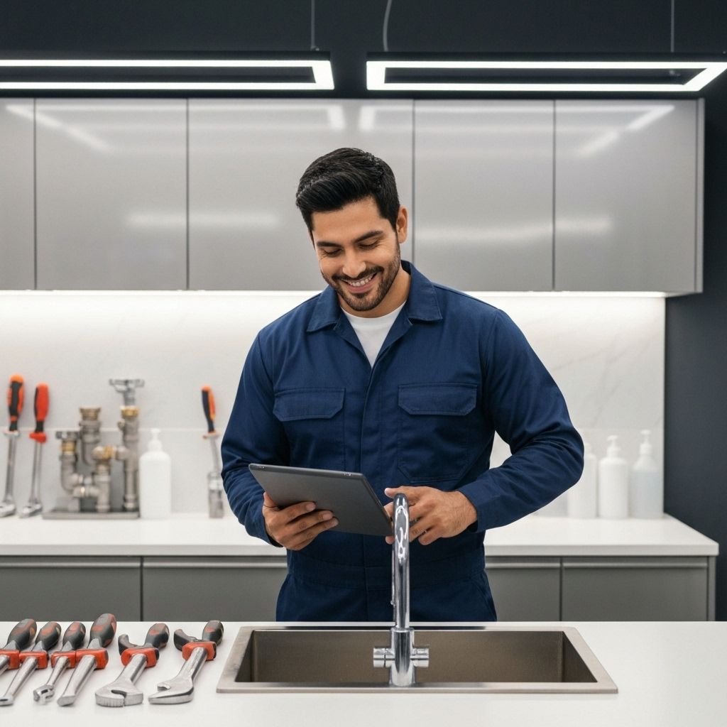 Professional plumber diagnosing issues